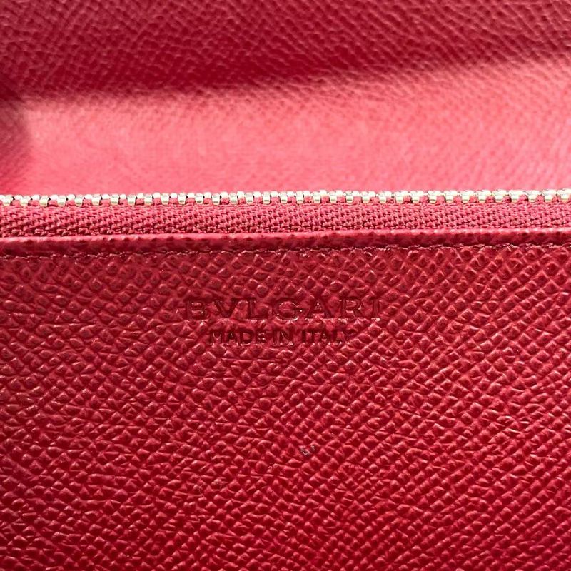 Bvlgari Bifold Leather Red Wallet Silver