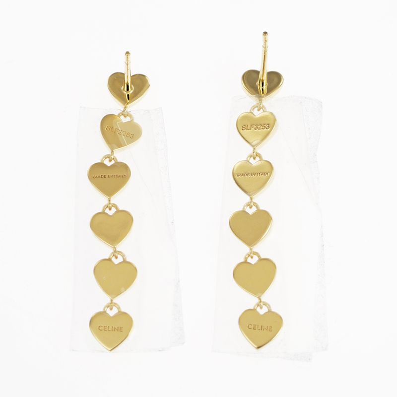 Celine Earrings Heart Logo Gold Color Pair Accessories Small Items