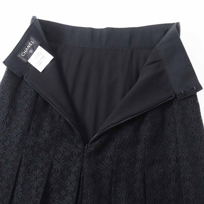 CHANEL P51456 Cutworker With Coco Plaque Plate Cles Leath Pleated Skirt Black
