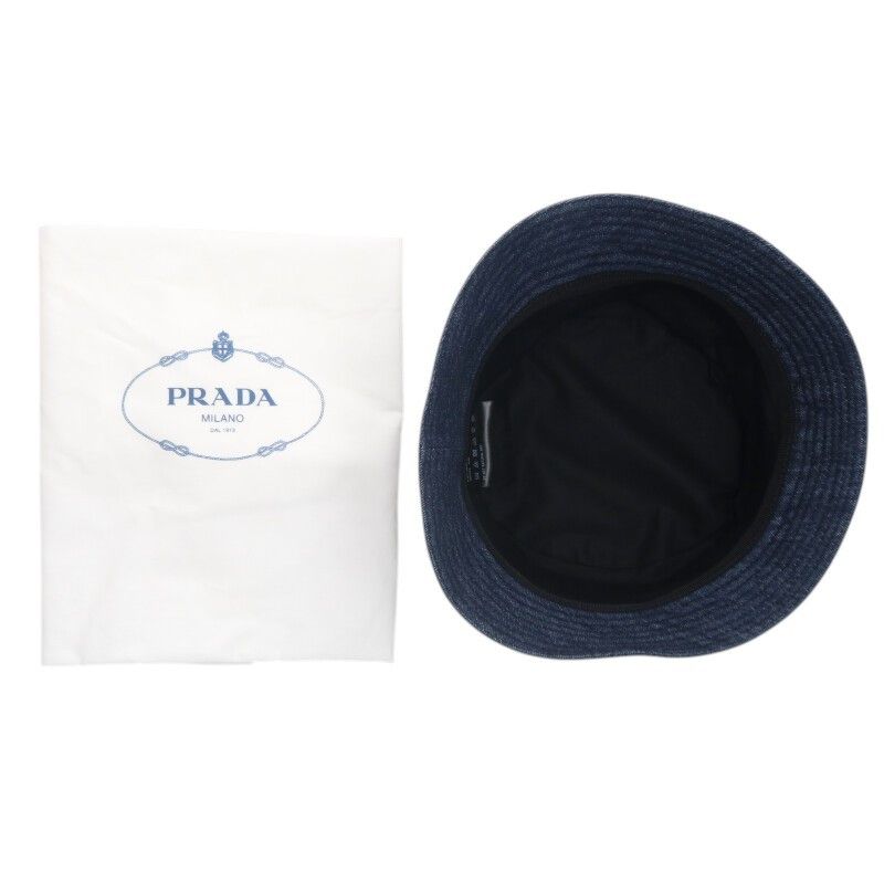 Prada 1hc137 Re-nylon Triangle Plate Denim Bucket Hat Men's L