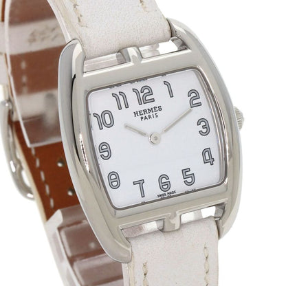 Hermes Ct1210 Cape Cod Tonneau Wristwatch SS Leather Ladies