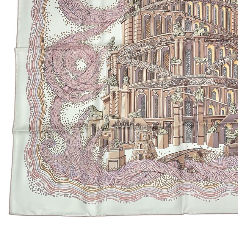 Hermes Scarf 100% Silk Carre 90 LES Rivieres DE Babel River Of Babel Pink With