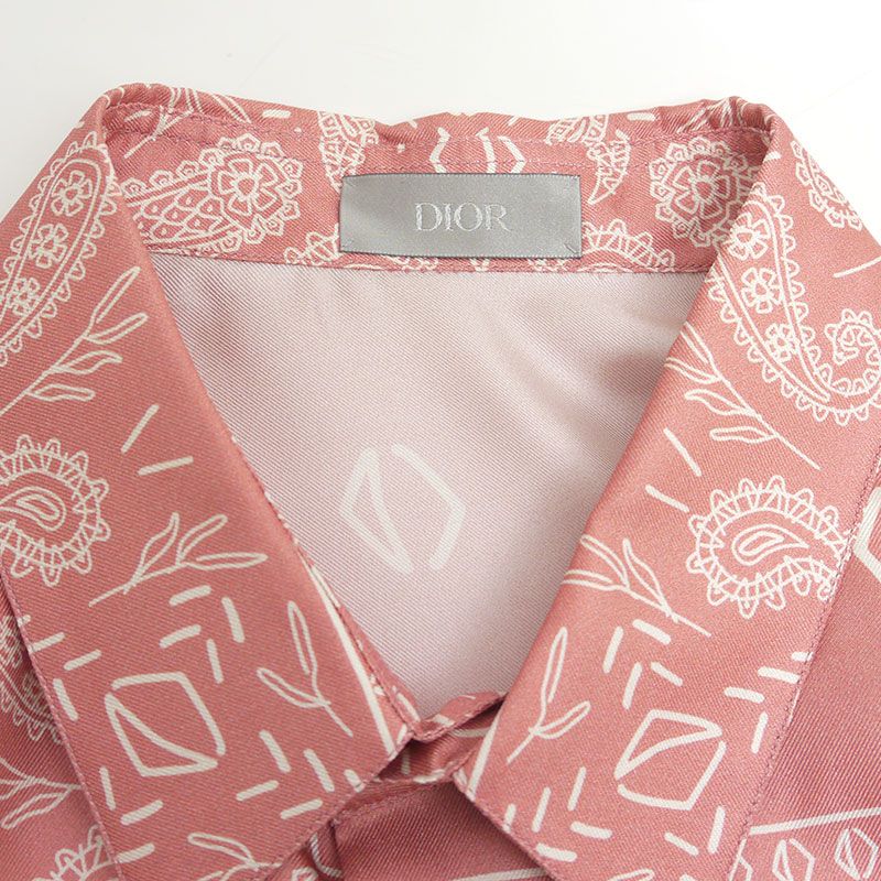Dior Paisley Pattern Short Sleeve Shirt Size 38 Silk Pink