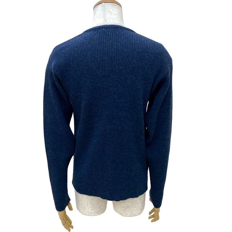 Hermes Check Pattern Wool Knit Cardigan M Size Men's Navy Multicolor 71131