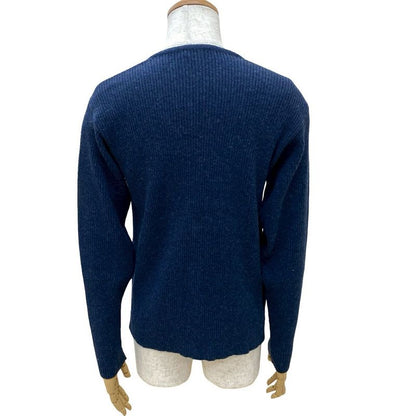 Hermes Check Pattern Wool Knit Cardigan M Size Men's Navy Multicolor 71131