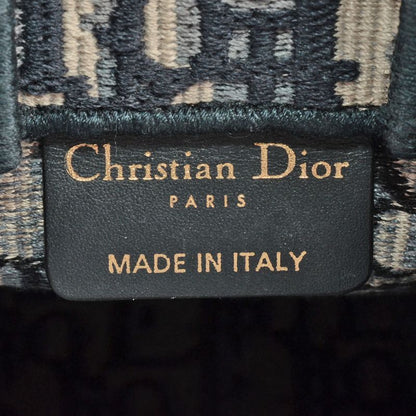 Dior Book Tote Mini Vertical Handbag 2WAY Canvas Blue With Shoulder Strap