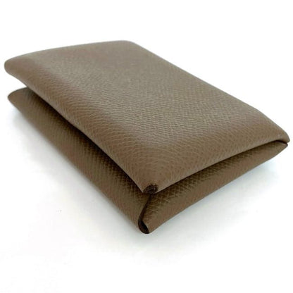 Hermes Card Case Calvi Beige Etoupe F20535 Excellent Condition