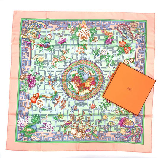 Hermes Scarf Carre 90 2002 Turandot Natsunohidaka Orange Blue Turandot Pink