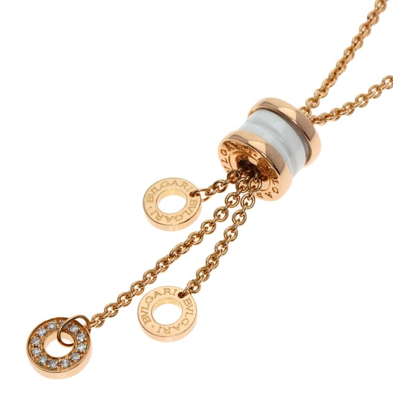 Bvlgari B-zero1 Bee Zero One Element Diamond White Ceramic Necklace 18K Pink