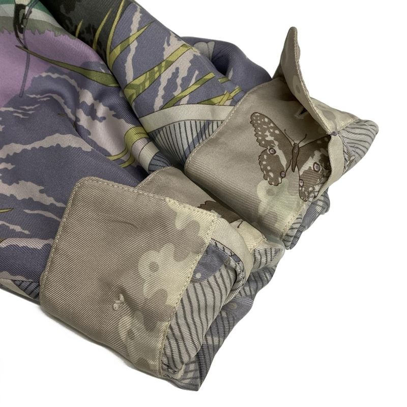 Hermes Long Sleeve Shirt Blouse Size 36 S Women's - Ivory Purple And Multi Silk