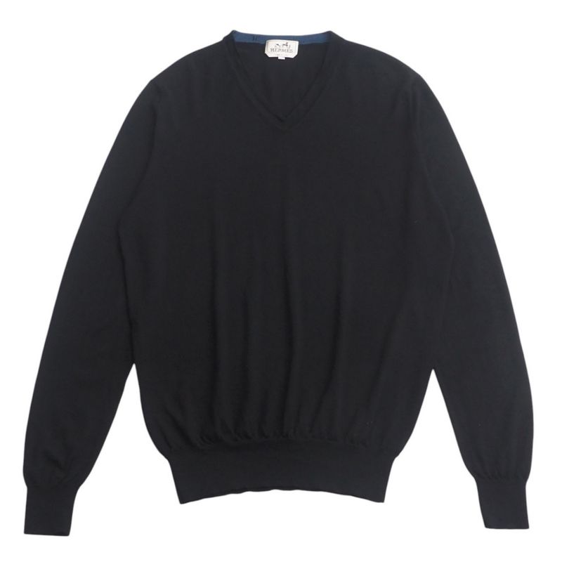 Hermes Sweater Size XL Long Sleeve Knit V-neck Light Hand [recommended] Made In