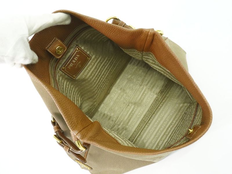 Authentic Prada Logo Shoulder Bag Canvas Brown Bag Pre-owned [follow-up Discount