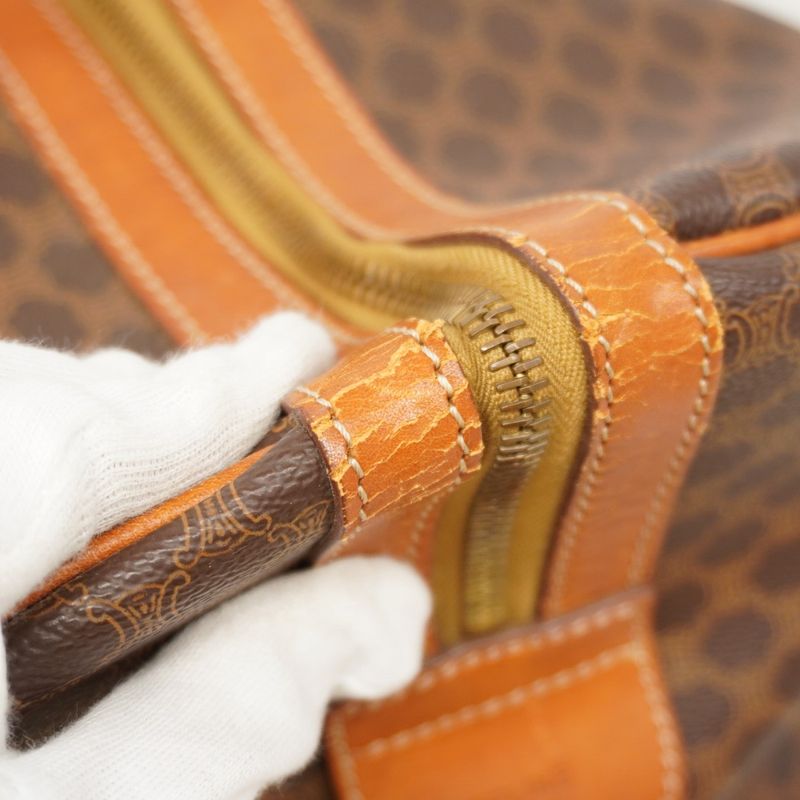 Celine Boston Bag Macadam PVC Brown Gold Hardware Women