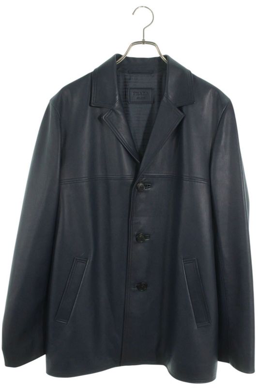 Prada Ups604 S231 13CR Gabardine Nappa Leather Jacket Men's 48