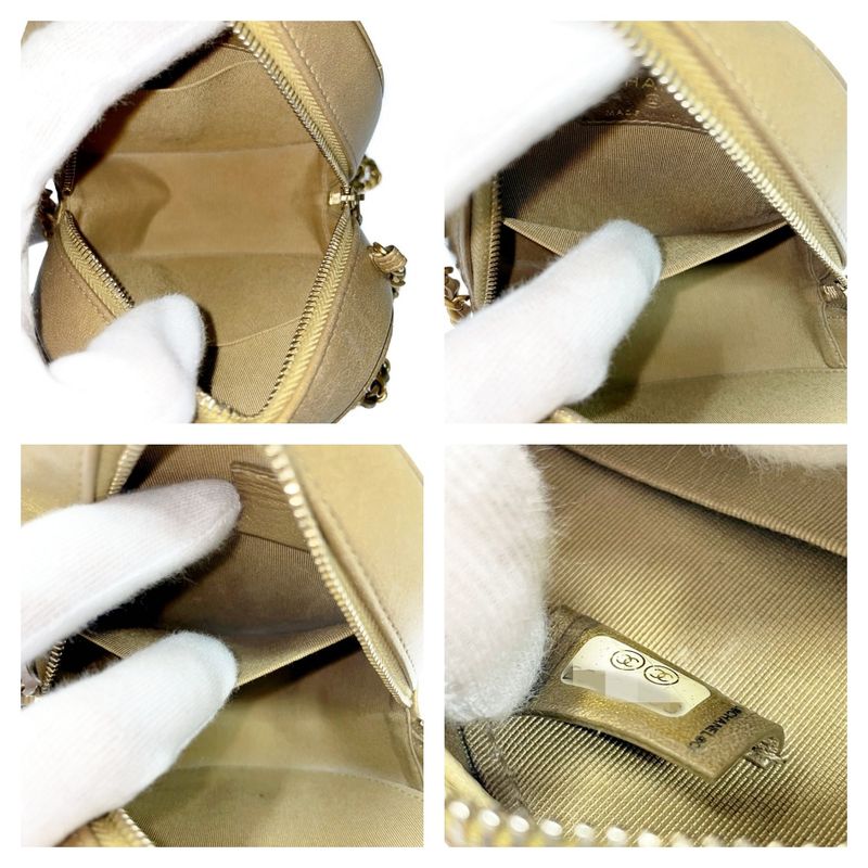 Chanel Matelasse Lambskin Coco Mark Round Chain Shoulder Bag Gold 371307