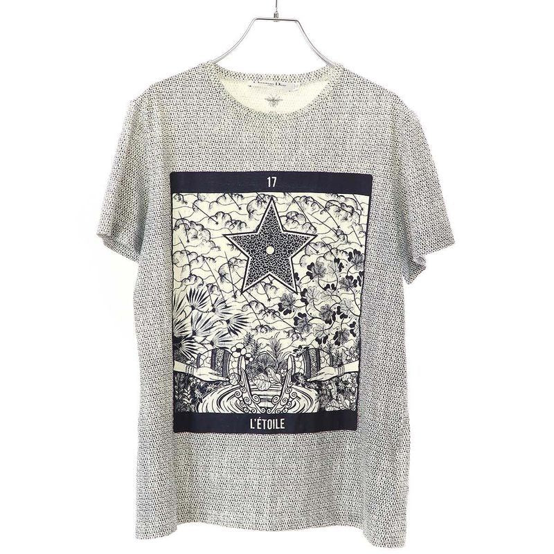 Christian Dior Fantaisie Tarot Letoile Cotton Linen Print T-Shirt 013t03wj437