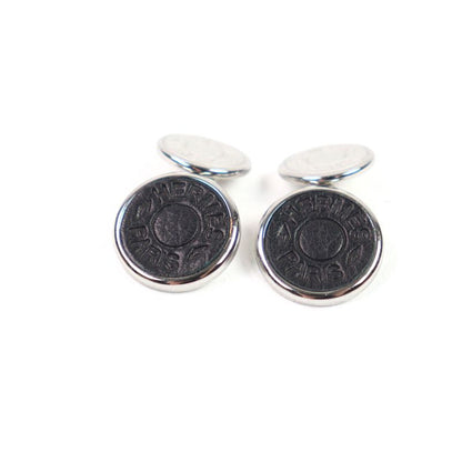 Hermes Sellier Design Logo Engraved Leather Use Round Shape Cufflinks Button