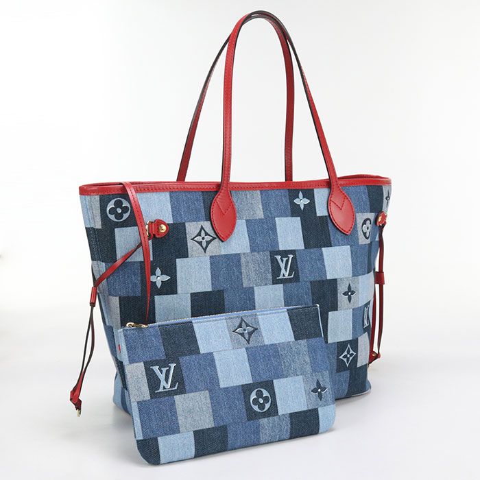 Louis Vuitton Neverfull MM Monogram Denim M44981 Tote Bag Denim Leather Women