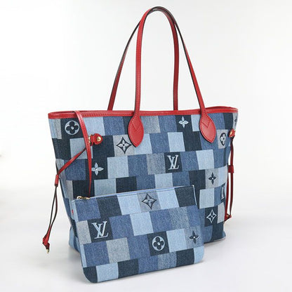 Louis Vuitton Neverfull MM Monogram Denim M44981 Tote Bag Denim Leather Women