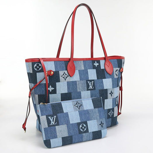 Louis Vuitton Neverfull MM Monogram Denim M44981 Tote Bag Denim Leather Women