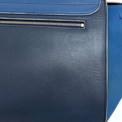 Celine 2 Way Bag Trapeze Blue Navy Excellent Condition Leather Preowned