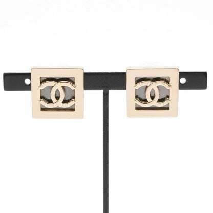 Chanel Earrings Earring Gold Dark Gray Coco Mark Square