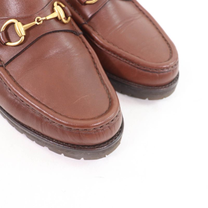 Gucci 101 6105 Horsebit Leather Loafer Shoes Brown Gold Hardware 6 With Box And