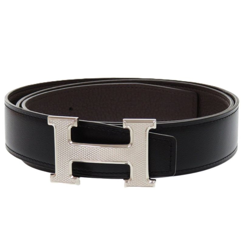 Hermes H Guilloche Reversible Constance H Leather Black B Marked Black Belt