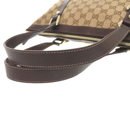 Gucci 141470 02026 GG Canvas/leather Beige Brown Handbag 0416 Gucci