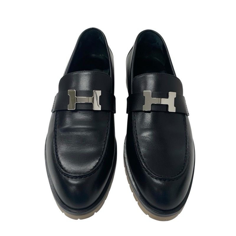 Hermes Faubourg Loafer Leather Shoes Leather Black Silver Hhardware Moccasin