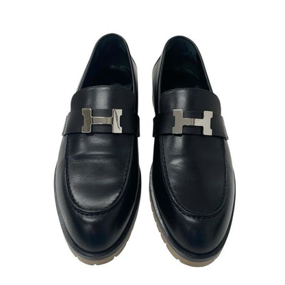 Hermes Faubourg Loafer Leather Shoes Leather Black Silver Hhardware Moccasin