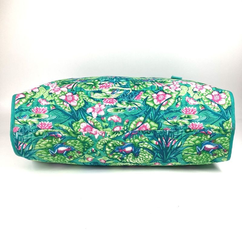 Hermes Shoulder Bag FROG Floral Flower Cotton Green