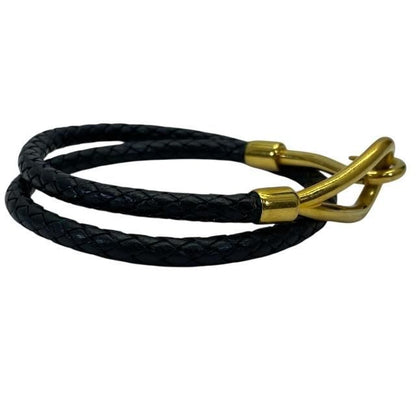 Hermes Bracelet Choker Necklace Jumbo Leather Metal Black Gold
