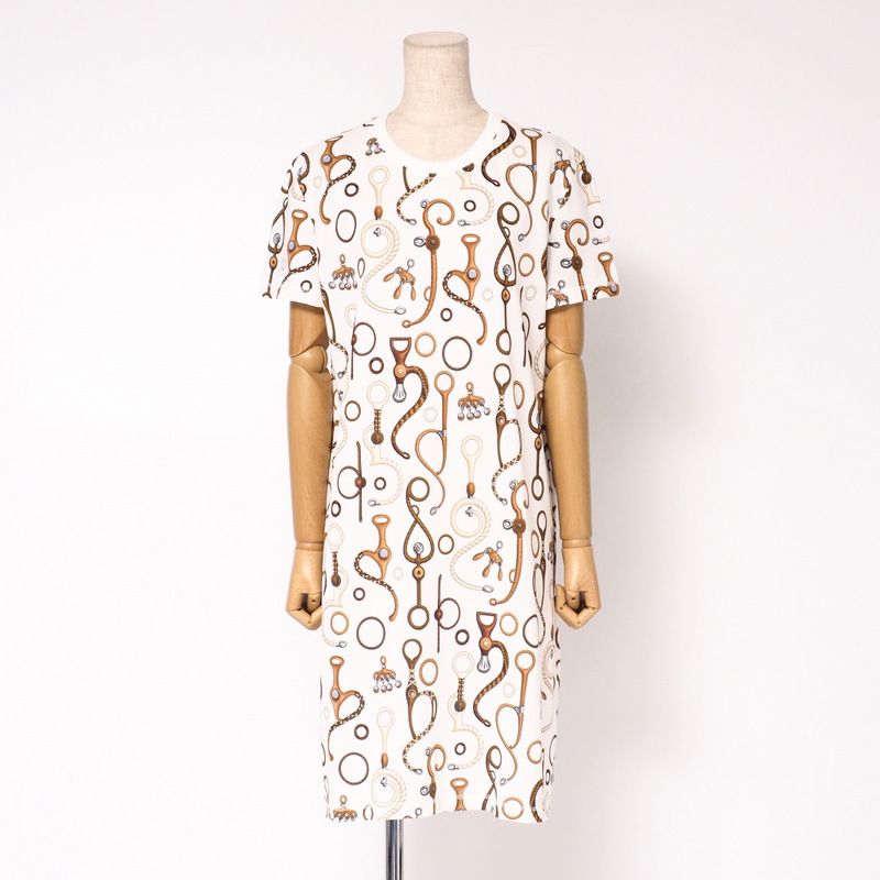 2024ssHermes Dress Size 40 Panoply De Cuir Deer Print Dress Made In