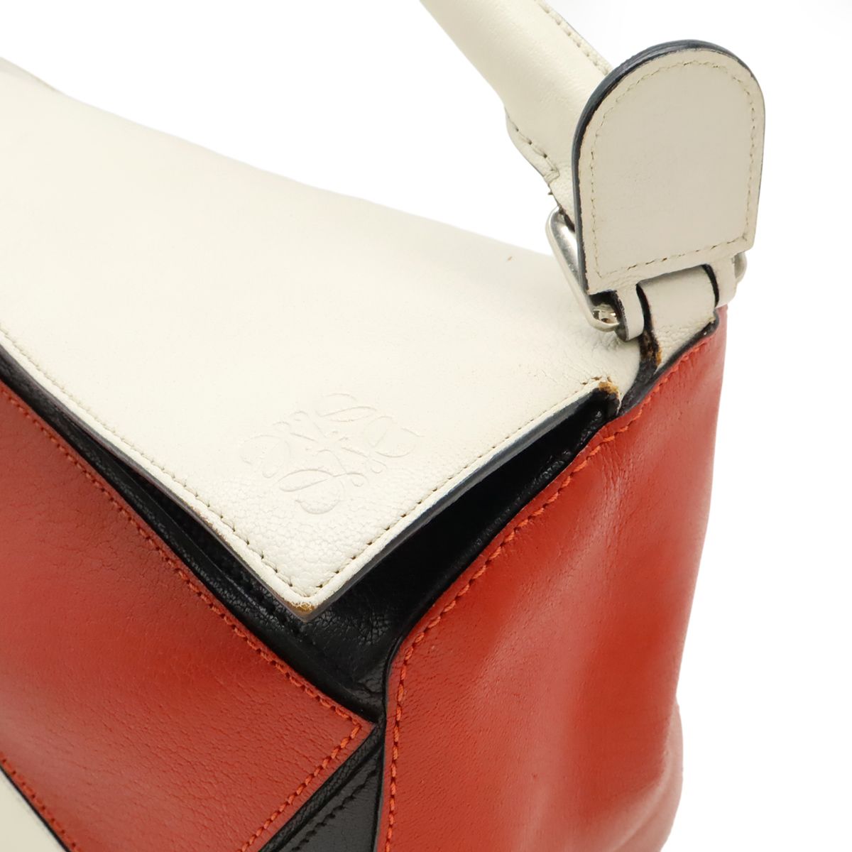 Loewe Puzzle Bag Medium Handbag 2WAY Shoulder Bag Crossbody Leather White Red