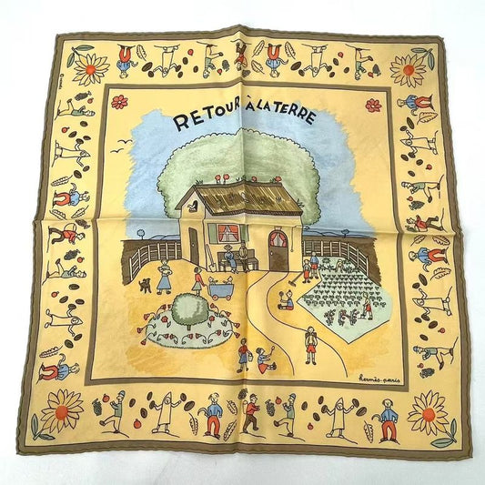 Hermes RE TOUR A LA Terre Homeward Silk Scarf Yellow
