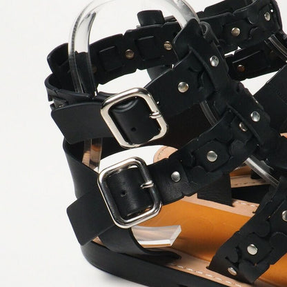 Loewe Sandals Size 43 Gladiator Sandals Shoes Leather Black Made In