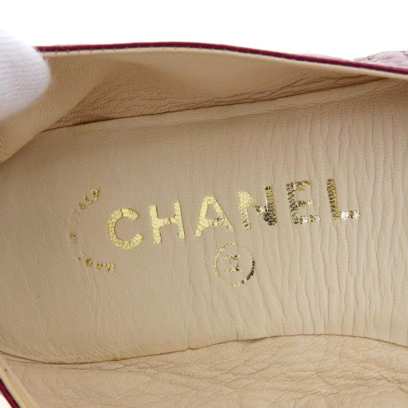 Chanel Vintage Perforated Coco Mark Leather Flat Room Shoes 23-24cm (9.45in) Red