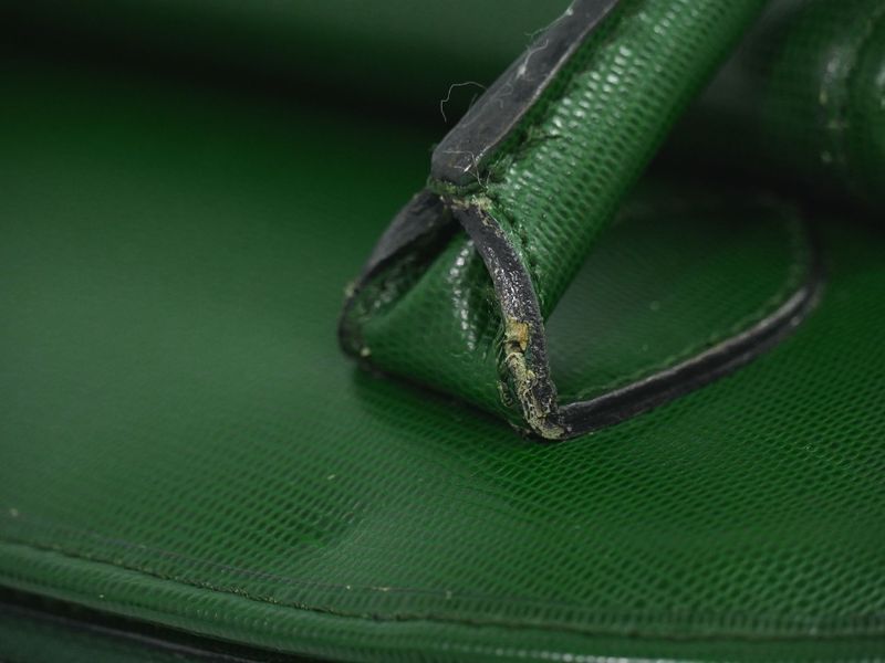 Authentic Celine Circle Logo 2WAY Shoulder Bag Handbag Pochette Leather Green