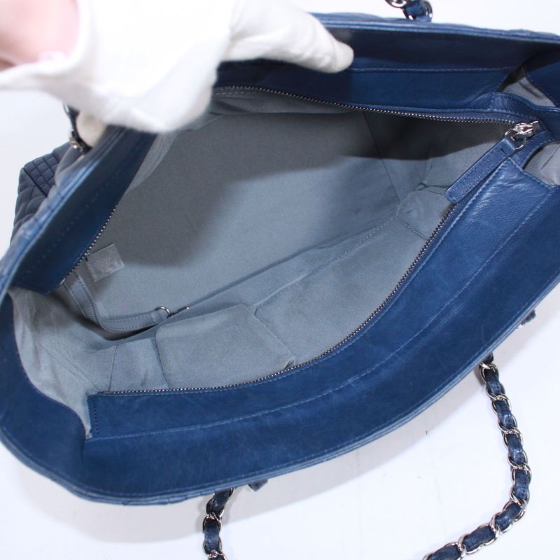 Chanel Chain Lambskin Blue Shoulder Bag Silver