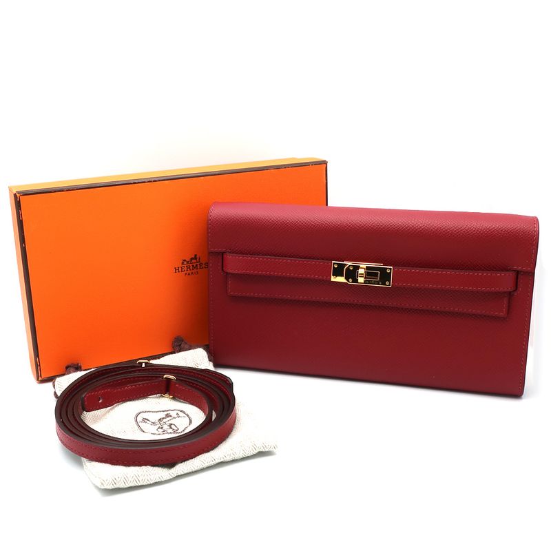 Hermes Kelly To-go- U Engraved Long Wallet Pouch Epson Bold- Gold