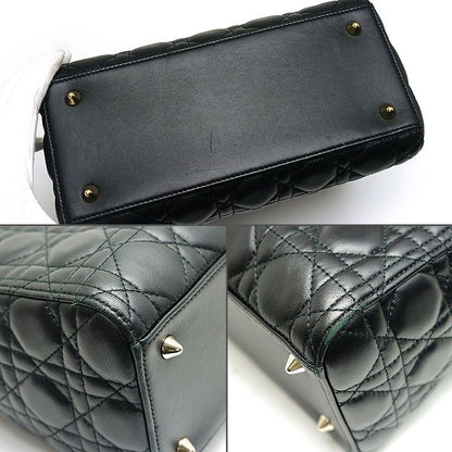 Dior Christian Dior Lady Dior Medium Bag Canage Black Gold Hardware 2WAY