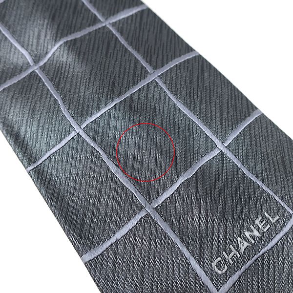 Chanel Necktie Plaid 9cm (3.54in) Silk Gray Silver