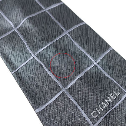 Chanel Necktie Plaid 9cm (3.54in) Silk Gray Silver