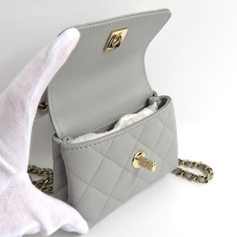 Chanel Matelasse Top Handle Flap Bag Caviar Skin Coco Handle 11cm