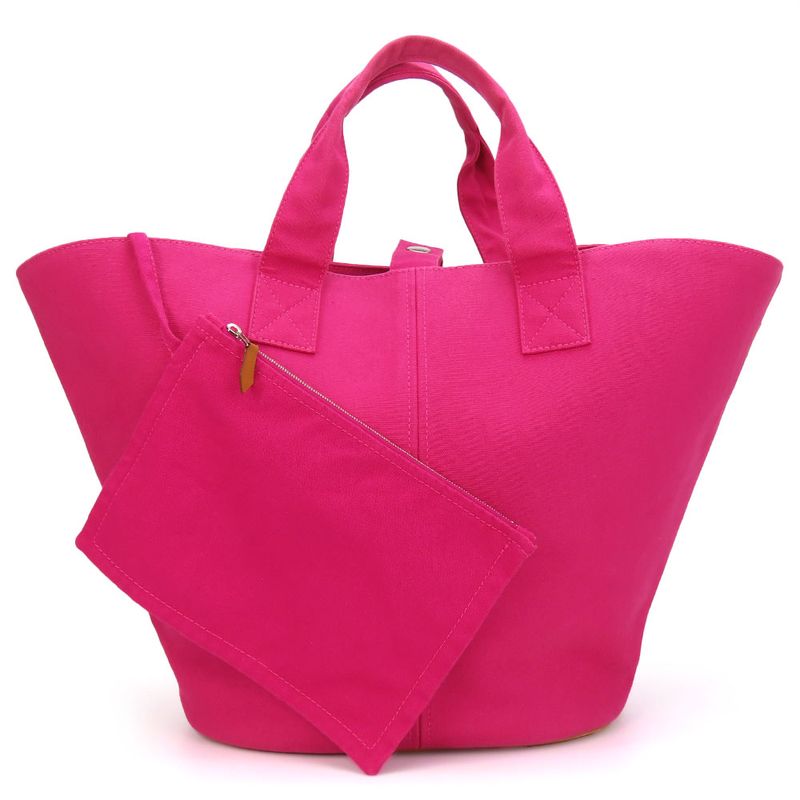 Hermes Tote Bag Panied Plage MM Canvas Hot Pink Silver Hardware With Pouch