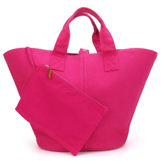Hermes Tote Bag Panied Plage MM Canvas Hot Pink Silver Hardware With Pouch