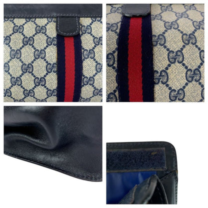 Gucci Vintage Old Gucci Sherry Line Navy Red Gray GG Supreme Canvas/leather