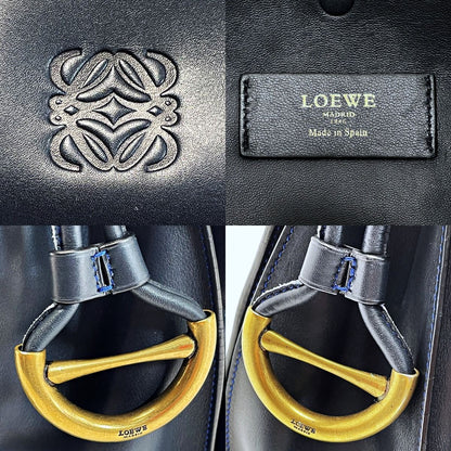 Loewe Anagram Flamenco 30 Navy X Blue Stitch Tote Bag Ladies Gold Hardware