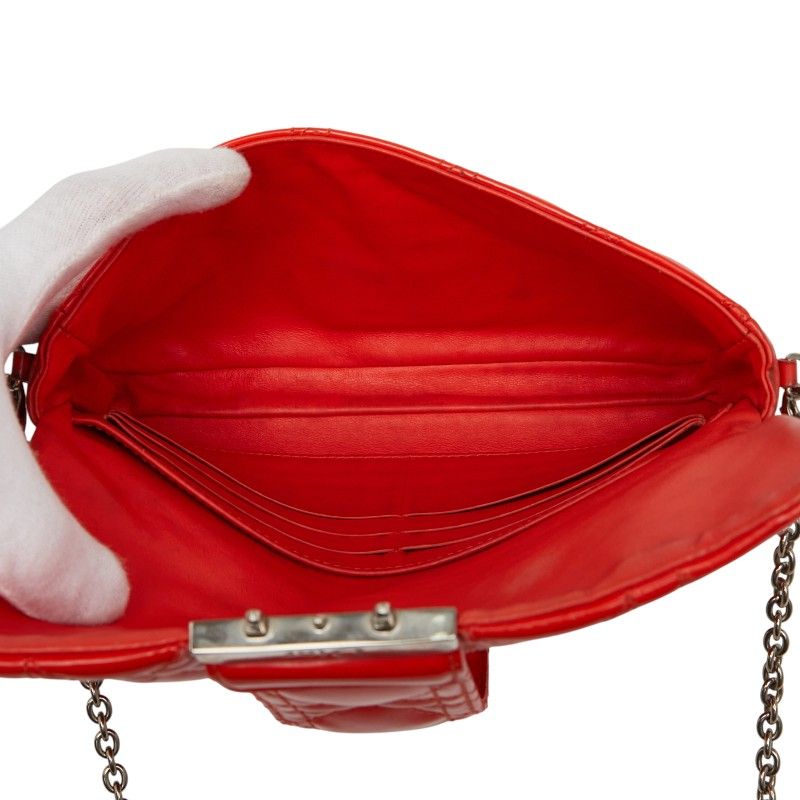 Dior Cannage Crossbody Chain Wallet Shoulder Bag Orange Enamel Women's Dior